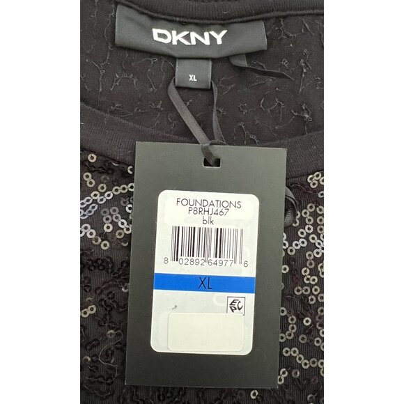 DKNY Womens Black Sequin Short Sleeve Top XL Holiday Sparkle Party Dressy NWT - Picture 4 of 7